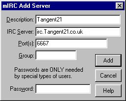 Fill in the 'Description' and 'IRC Server boxes'